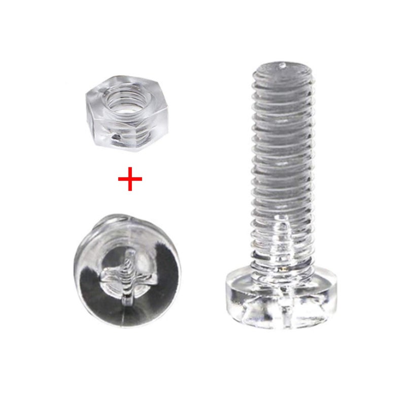 Geesatis 100 Pcs Transparent Acrylic PC Plastic Screw with Nut Tighten Screws Clear Acrylic Pillips Cross Pan Hand Tighten Screw Non-Slip M3 X 10MM / 0.4"" - Image 4